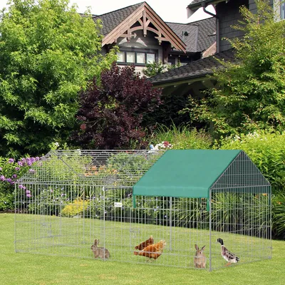 Image de Cage à poules - Enclos pour petits animaux, pour l'extérieur - Toit de protection solaire vert - Idéal pour le jardin et l'extérieur - Dimensions : 220 x 103 x 103 cm