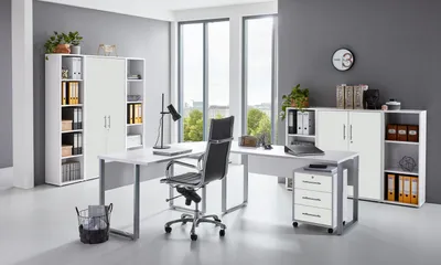Produktbild von Büromöbel-Set TABOR PRO 5 in weiß / weiß matt, Arbeitszimmer Komplett-Set