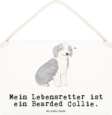 Produktbild von Mr. & Mrs. Panda holzbild Bearded Collie Lebensretter DIN A6 - Weiß - Geschenk, wandtafel, Türschild, Schild, Wandbild Holz, kleine aufmerksamkeit, Britischer Hütehund