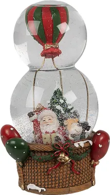 Zdjęcie produktu dla Clayre & Eef Kula śnieżna Balon na gorące powietrze 12x10x21 cm Czerwone szkło Boże Narodzenie