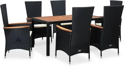 Produktbild von 7-tlg. Garten-Essgruppe Poly Rattan Akazienholz Schwarz