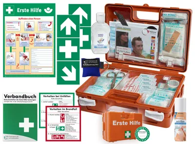 Produktbild von Verbandskoffer (K) Typ CSN -Komplettpaket- Erste Hilfe - DIN 13157 (Betriebe) INKL. Hygiene-Gel, Notfallbeatmung & Sprühpflaster +AUSHANG +AUFKLEBER