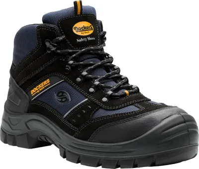 A single black and blue Dockers safety boot is shown against a white background.