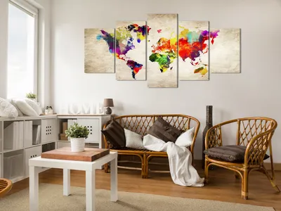 Produktbild von Akustikbild Weltkarte 200x100 cm Bilder Akustikschaum Hochleistungsschallabsorber Schallschutz Leinwand 5 tlg Wandbild Raumakustik Schalldämmung k-C-0083-b-m