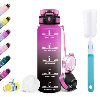 Produktbild von Trinkflasche Sport 1L Auslaufsicher mit Zeitmarkierung Wasserflasche Fitness