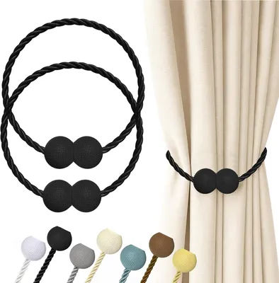 Obrázek produktu pro Magnetické úchytky na záclony, 2 kusy, černé, odolné niklové magnety, do obývacího pokoje, ložnice, kanceláře