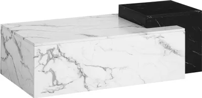 Immagine prodotto di WOHNLING Tavolino da caffè 120x60x40 cm Bianco Nero effetto marmo Tavolo da divano Tavolo moderno da soggiorno Tavolo rettangolare da salotto Tavolo da caffè a due livelli Grande