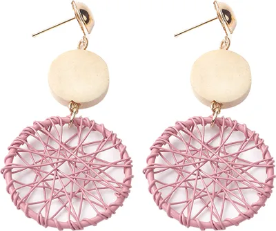 Produktbild von Vintage Damen-Ohrstecker aus Holz, rund, Traumfänger, Statement-Ohrstecker, Schmuck, Geschenk-Rosa