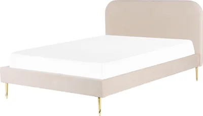 Obrázok produktu pre BELIANI Posteľ béžová čalúnená zamatová 180 x 200 cm čalúnené čelo zlaté nohy lamelový rošt minimalistický dizajn