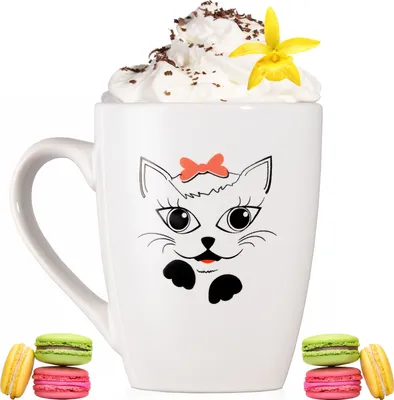 Produktbild von PLATINUX Kaffeetasse mit Griff 250ml (max. 300ml) Tasse mit Katzen Motiv "Bella" Teetasse Kaffeebecher Teebecher aus Keramik