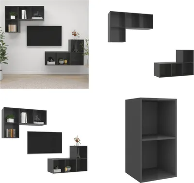 Produktbild von vidaXL TV Wandschränke 4 Stk. Hochglanz Grau Holzwerkstoff - TV-Schrank - TV-Schränke - Hängender TV-Schrank - Hängende TV-Schränke