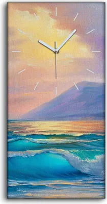 Produktbild von Dekor Leinwand Uhr Wandbilder 30x60 Gemälde Küste Ozean Meer Wellen Himmel - weiße Hände