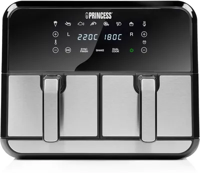 Heißluftfritteuse mit Doppelkammer mit 2x4L Fassungsvermögen – 62,2% weniger Energieverbrauch – separate Temperaturen für 2 Fächer 8 Programme