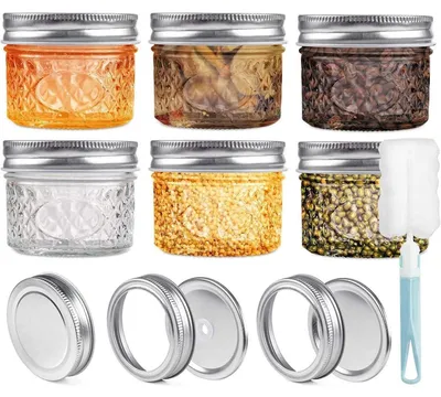 Image de Lot de 6 pots en verre de 120 ml avec couvercles à vis et joints, idéaux pour les confitures, les yaourts, les épices, etc