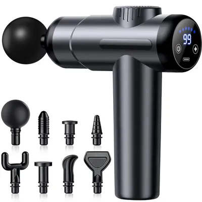 Produktbild von Massagepistole mit 99 einstellbaren Stufen, 8 Massageköpfen, LCD-Display, Muskelmassagegerät für