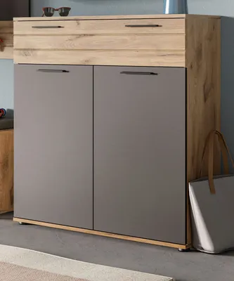 Produktbild von Schuhkommode "Tomaso" Eiche und grau Flur Diele Kommode 90 cm mit Soft-Close