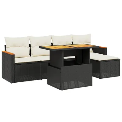 Produktbild von vidaXL 6-tlg. Garten-Sofagarnitur mit Kissen Schwarz Poly Rattan