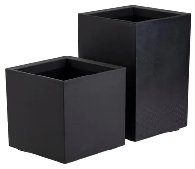 Produktbild von HowHomely | Pflanztopf - Blumentopf - Übertopf auf Rädern - 2er Set - schwarz - Betonoptik - 40 x 40 x 40 cm und 40 x 40 x 60 cm