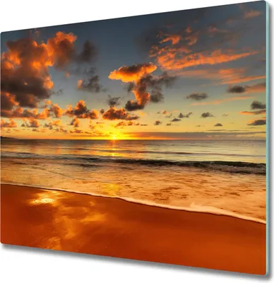 Produktbild von Glas Herdabdeckplatte 60x52 cm Spritzschutz Glasabdeckplatte Schneidebrett Sonne Strand