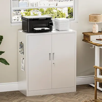 Imagen del producto de Armario de archivo con 2 puertas con cerradura, 2 estantes ajustables en altura, dimensiones 90 x 80 x 40 cm, fabricado en acero, para uso en oficinas