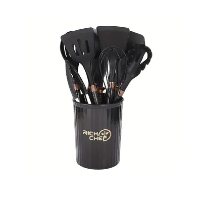 Produktbild von Kochbesteck-Set 12-teiliges Silikon-Kochgeschirr-Set, Küchenutensilien, Schwarz/Weiß