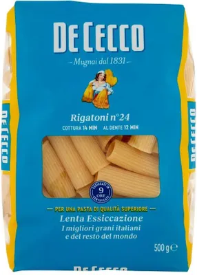 Produktbild von 24x Pasta De Cecco 100% Italienisch Rigatoni N°39 Nudeln 500g + Italian Gourmet Polpa 400g