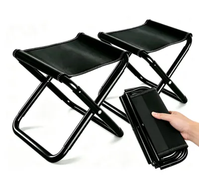 Produktbild von 2er-Set Camping Hocker, Hocker Klappbar Schwarz, Tragbarer Klapphocker Faltbar mit Aufbewahrungstasche, Campinghocker für Strand, Wandern, Angeln