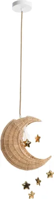 Produktbild von BELIANI Hängelampe aus naturfarbenem Rattan handgeflochtener Lampenschirm mondförmig Deckenleuchte Boho-Stil