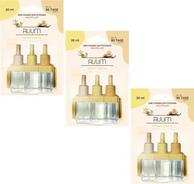 Produktbild von Ruum Nachfüllflakons für 3-Phasen Duftstecker Lufterfrischer (3er Pack) 20ml Creamy Vanilla