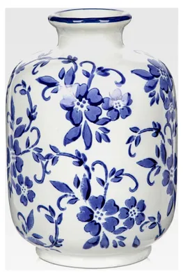 Produktbild von Blaue und Weiße Porzellanvase 18,5 cm Keramikvase für Blumen und Trockenblumen im Landhausstil