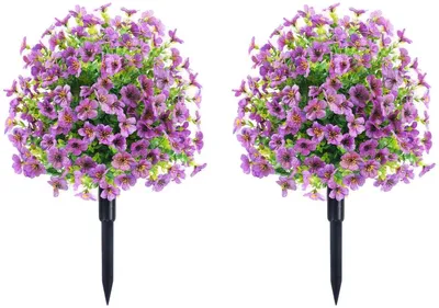 Productafbeelding van Set van 2 kunstmatige buxusbollen – UV-bestendige kunstplant met grondpen – Decoratieve plant voor binnen en buiten – Paars – Tuin en terras