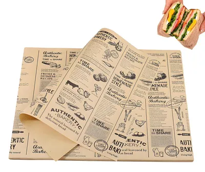 Produktbild von 100 Blatt Backpapier, Brotpapier im Zeitungsstil, 28 x 38 cm, Wachspapier, wasserfest und stark fettabweisend, geeignet für Butter, Käse, Sandwiches, Hamburger und Pommes frites.