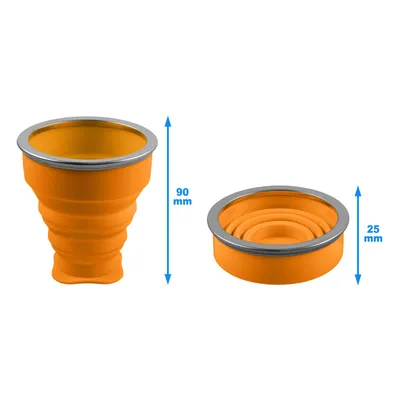 Produktbild von Faltbarer Silikon-Becher in orange, praktische Reisetasse Camping Trinkbecher – 210ml