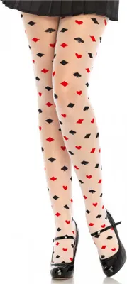 Produktbild von Herzkönigin Strumpfhose Damen – Spielkarten Strumpfhose mit Motiv – One Size – Für Märchen & Kostüm Fans – Halloween Karneval Cosplay