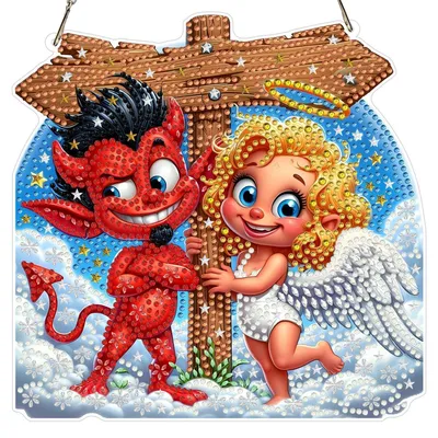 Productafbeelding van Diamond Painting Hanger, Engel & Duivel, 5D, DIY, raamdecoratie, zonnewijzer, lichtvanger, knutselset, GSL126
