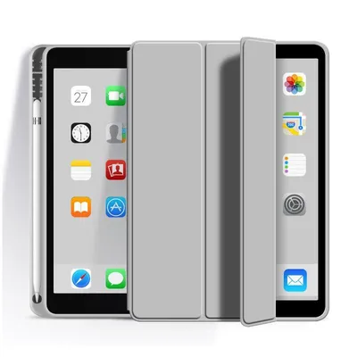 Produktbild von iPad 10,2 Zoll Hülle (iPad 7/8/9), Flüssigsilikon, mit Stifthalter, Smart Sleep, Multi-Winkel, Dünn & Stoßfest, Grau