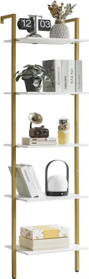 Produktbild von Famanu Bücherregal Wandmontage 5-lagig Leiterregal Weiß 40x30x178 cm