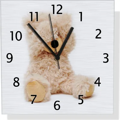 Produktbild von Wallario Design Wanduhr Süßer Teddybär aus Aluverbund, Größe 30 x 30 cm