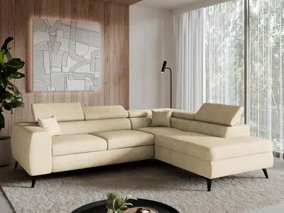 Produktbild von Emlar Ecksofa L-Form Rechts Bianco - Ecksofa mit schlaffunktion - Moderne Ecksofa - Wohnzimmer Ecksofa - Eckcouch Beige (Monolith 04)