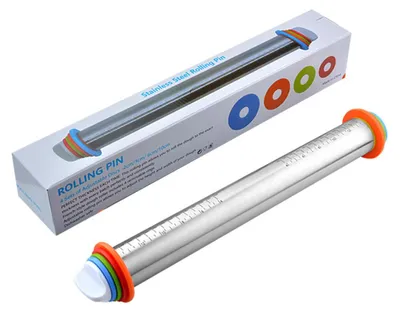 Imagen del producto de Rodillo de acero inoxidable, con ajuste de grosor, con aro desmontable, disponible en 4 tamaños, ideal para pizza, galletas y masa hojaldrada