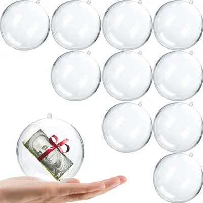 Produktbild von 10pk Clear Plastic Fillable Ornaments for Crafts 80mm Christmas Ornaments Balls, Clear Acrylic DIY Ornaments Christmas Tree Decorations, Hanging Christmas Decorations Indoor Home Decor Supplies