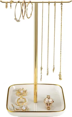 Obrázek produktu pro Stojan na šperky s keramickou základnou, výška 32 cm, design stromu, organizér na náhrdelníky