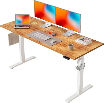 Immagine prodotto di Scrivania elettrica regolabile in altezza 140x60cm con pulsantiera memory marrone chiaro