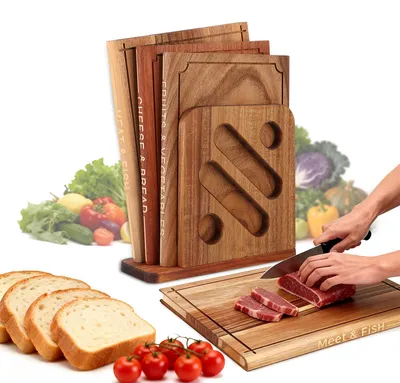 Zdjęcie produktu dla Zestaw desek do krojenia z drewna, 3-częściowy, wykonany z akacji, sapele i orzecha, do użytku w kuchni