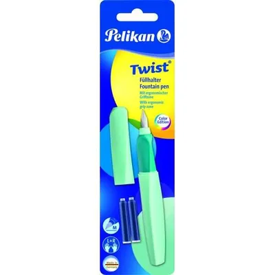 Produktbild von Pelikan Twist P457, Mintfarbe, Kartuschenfüllsystem, Edelstahl, Medium, Beidhändig, Sichtverpackung