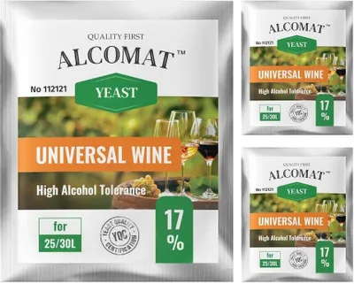 Produktbild von Universal Wine Yeast ALCOMAT | Alkohol Hefe | HAT 17% Gärhefe Wein Rotweine Weißwein 3er Set
