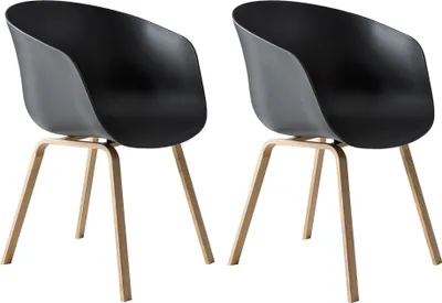 Produktbild von SalesFever Schalenstuhl 2er-Set | Kunststoff Schalensitz | Gestell Metall Holz-Optik | B 54,5 x T 54 x H 77,5 cm | schwarz