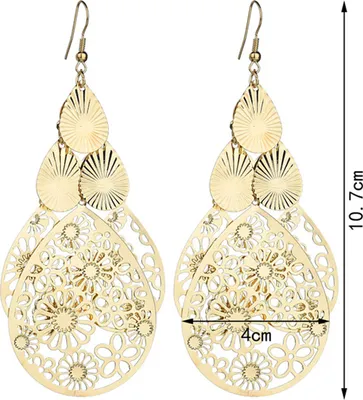Produktbild von 1 paar Haken Ohrringe Übertrieben Retro Geometrische Elegante Hohle Blumen Waterdrop Anhänger Frauen Baumeln Ohrringe Modeschmuck-Golden