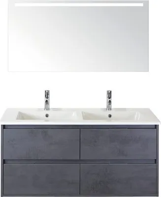 Produktbild von Badmöbelset 3-teilig Doppelbadmöbel Sanox Porto BxHxT 121 x 170 x 51 cm Frontfarbe beton anthrazit mit Waschtisch Kerami