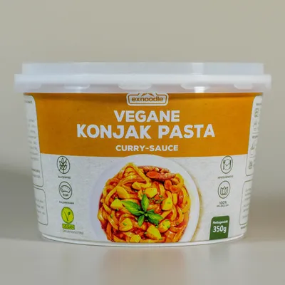 Produktbild von EXNOODLE Vegane Konjak Pasta mit Curry-Sauce, verzehrfertig, glutenfrei & kalorienarm, 350 g